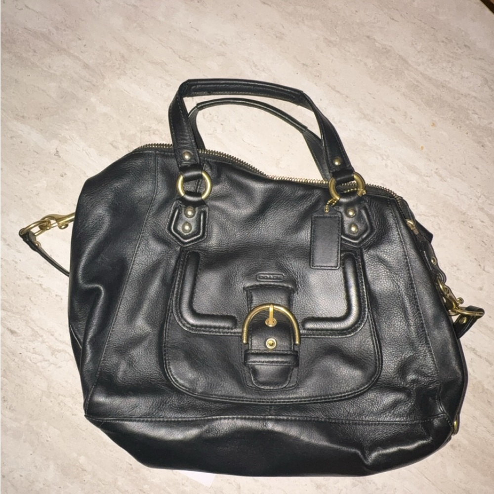 Coach Black Leather Satchel with Gold Accents